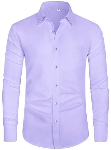 J.VER Men's Long Sleeve Shirts 4-Way Stretch Wrinkle Free Formal Dress Shirt Business Casual Wedding Work Button Down Shirts with Pocket