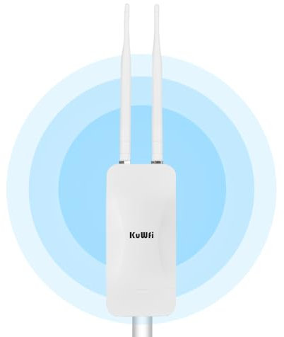 KuWFi AC1200 Ponte senza fili a lungo raggio per esterno Punto di accesso Gigabit Wireless a doppia frequenza 2.4 & 5GHz per esterno Router/Porta LAN/AP Esterno, Router WiFi Multifunzionale