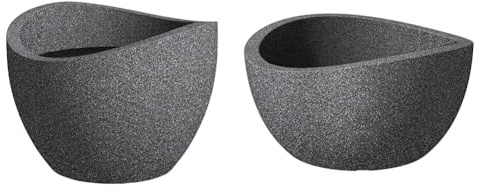 Scheurich Wave Globe, Pflanzgefäß aus Kunststoff, Schwarz-Granit & Wave Globe Bowl, runde Pflanzschale aus Kunststoff, Schwarz-Granit, 40 cm Durchmesser, 21 cm hoch, 12 l Vol.