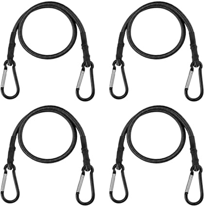 4Pcs 24 Inch Bungee Cord with Carabiner Clip, Superior Rubber Heavy Duty Straps Strong Elastic Rope for Outdoor Tent, Luggage Rack, Camping, Cargo, Bike, Transporting, Storage (Black)