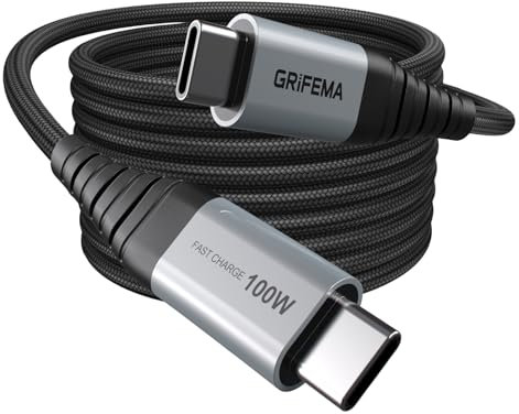 GRIFEMA Cavo USB-C a USB-C 100W [2m], Ricarica Rapida PD 5A QC4.0, Nylon Intrecciato, Cavo Tipo C per iPhone 16 15 Pro, Samsung S23 S22, iPad Pro, MacBook, Google Pixel 7 Pro e Altri
