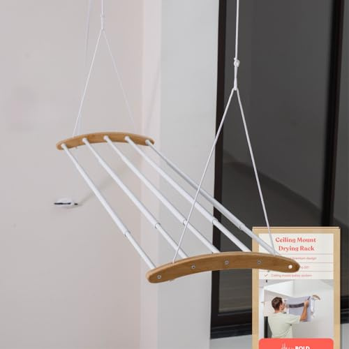 Ceiling Mounted Drying Racks for Laundry-Space-Saving Ceiling Clothes Drying Rack-Pulley Drying Rack-Bamboo, Metal, Ceiling Clothing Rack-Ceiling Mount Drying Rack-Clothes Drying Rack Ceiling Mounted