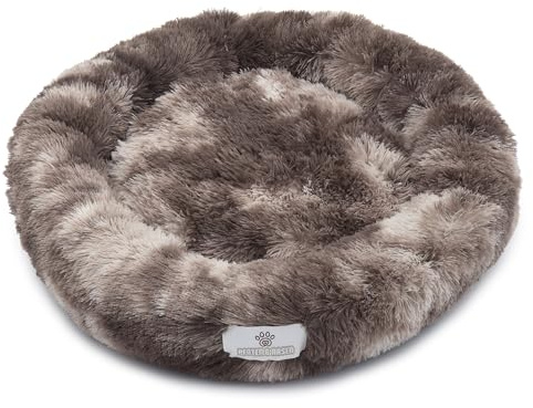 pfoten&nasen® Wolke 7 Hundebett XXL (Braun/Weiß, 105 cm) – Flauschiger Donut-Hundekorb für große Hunde, rundes Hundekissen mit Wendekissen, Abnehmbarer Bezug, waschbar, rutschhemmend