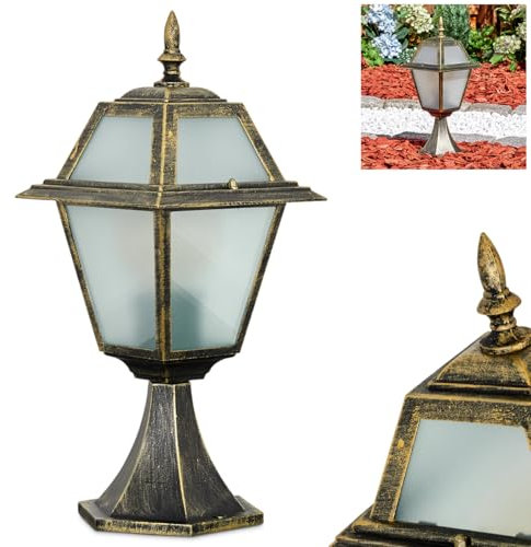 HOFSTEIN Sockelleuchte Fornelos, Sockellampe aus Metall/Glas in Schwarz/Gold/Weiß/Milchglas, Wegeleuchte im Vintage/Antik/Landhaus-Design für Garten/Außenbereich/Terrasse/Hof, Höhe 44,5 cm, E27, IP44