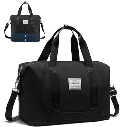 LOVEVOOK Ryanair Handgepäck 40x30x20, Erweiterbare Handgepäck Tasche für Flugzeug, Faltbare Kleine Reisetasche Cabin Travel Bag Weekender Carry On Luggage für Damen Herren, Schwarz