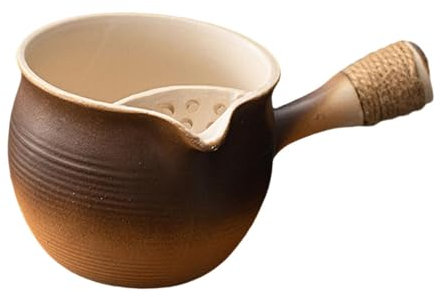 Fenteer Tetera de cerámica con colador de té, Calentador de Leche, Tetera de para Bar, Restaurante, casa de té, Hotel y hogar, Marrón Grande