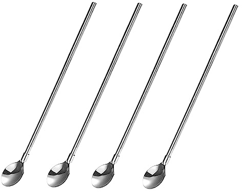 DECHOUS 5pcs Stainless Steel Straw Spoon Set Straws Spoons Reusable for Cocktails Tea Milk Desserts Tube Brush for Family Office