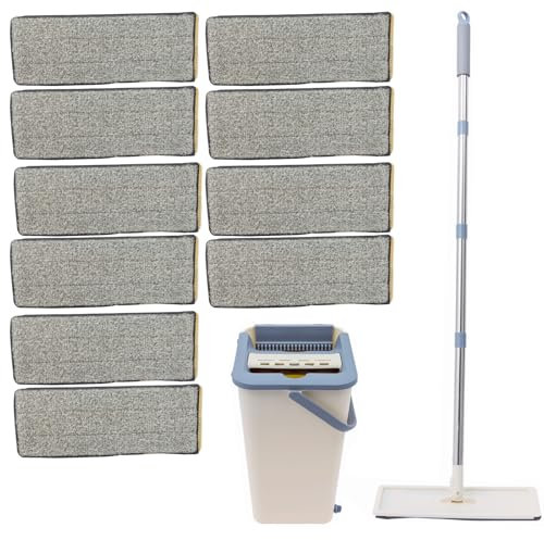 Set di mocio con secchio, 128 cm, con 6 pannelli, mocio piatto girevole a 360° e set di secchi, set con secchio da 8 l, per tutti i pavimenti