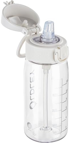 OLDLEY Kids Water Bottles with Straw 420ml/14oz BPA Free Tritan Water Bottle with Handle Leakproof Time Marker School Sports Drinking Bottle for Toddler Boys Girls (Transparent)