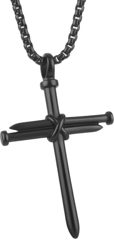Cavalcade Cross Pendant for Car Rear View Mirror Decor Faith Amulet Religious Nail Ornament Charm Men Necklace Christian Gift, Black