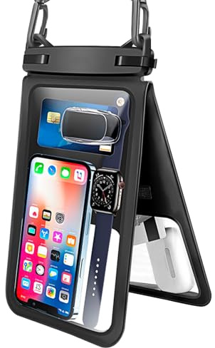 Tashce Custodia Impermeabile Smartphone IPX8, Custodia Subacquea Cellulare con Doppia Capienza, fino a 30 Metri, Cover Subacquea con Cinturino Regolabile per Nuoto, Attività All’Aperto (9.5IN)
