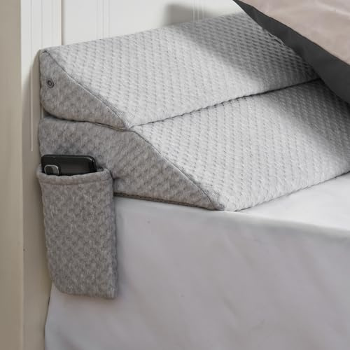 VEVOR Cuscino a Cuneo per Testiera Dimensioni 193 x 25,5 x 15,2 cm, Cuscino Riempimento per Fessure tra Testiera e Materasso in Schiuma 25D con Tasca Laterale Supporto Schienale, Grigio