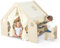 Kids Play Tent, Kids Table and Chair Set with Blackboard Tabletop, Storage Bin, Door Curtain, Wooden Playhouse for Boys Girls 3-6 Years Old (Large)