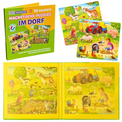 MAGNIKON Magnetpuzzle im Dorf 25 Teile, Magnet Puzzle ab 2 Jahren | Magnetische Puzzles, Beschäftigung Flugzeug Kinder, Magnetspiel, Reisespiel, Spiele für unterwegs, Reise Beschäftigung