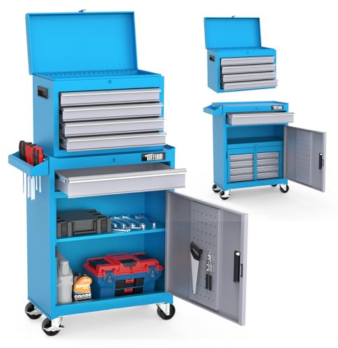 TUFFIOM 5-Drawer Rolling Tool Chest, Tool Storage Cabinet w/Drawers, Lockable Wheels, Detachable Top & Adjustable Shelf, Mechanic Tool Organizer Box for Garage, Workshop, Warehouse & Repair Shop