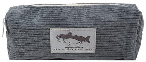 Mjzzh Astuccio in Velluto a Coste con Motivo Squalo, Organizzatore di Materiali Scolastici, Ragazzi Grande Capacità, Multiuso, Grigio