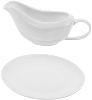iplusmile Salsera de Blanca con Bandeja para Condimentos Jarra para Salsas Ligera y Fácil de Limpiar para Cocina y Eventos