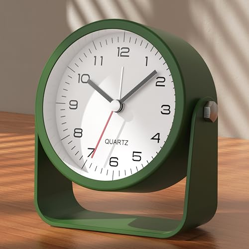 Ayrely 3,5-tums analog väckarklocka – tyst, icke-tickande sängklocka med retrodesign, justerbar vinkel, batteridriven, skrivbordsklocka med ljus (mörkgrön)