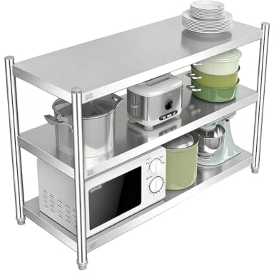 pujindu Ripiani in Acciaio Inox, Resistente Appoggio Verticale Commerciale Tavolo da Lavoro per Cucina Ristorante, Mobile Portaoggetti con 3 Ripiani Regolabili(70x40x80cm)