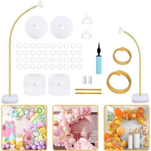 Balloon Arch Kit, 2.5 m & 1.5 m Half Arch Balloon Arch Frame, Free Bend Balloon Stand for Floor, Suitable for Birthday, Wedding, Graduation Party, Anniversary, Gold
