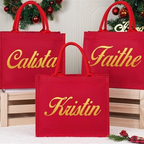 PGORSDOR Personalisierte Weihnachts-Geschenktüten, personalisierbar, für Brautjungfer, Hochzeit, Rot, große Jute, Heiligabend, Urlaub, Party, Geschenktüten (25 x 20 x 15 cm)