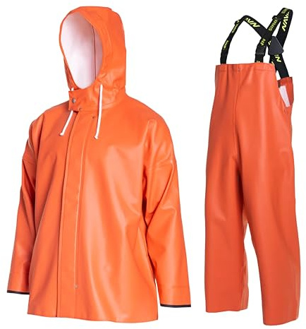 Herren Regenanzug 2-teilig, extra schwer, PVC 0,70 mm, wasserdicht | Für gewerbliche Fischerei, 18.000 mm Wassersäule, Regenjacke und Hose, robuste Ausführung