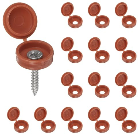 sourcing map 200pcs Plastic Hinged Screw Cover Caps 5.9mm / 0.23 Shutter Screw Caps Fold Snap Washer Covers for Windows Outside Railings Furniture, Brown
