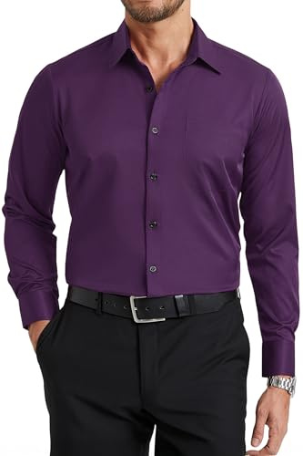 Enlision Chemise Habillée Homme Manches Longues Extensible sans Repassage Infroissable Coupe Classique avec Boutons pour Travail et Cérémonie avec Poche