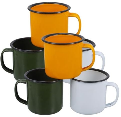 LALAFINA Estilo Vintage Fáciles de Limpiar y Almacenar Juego de 6 Tazas de Esmalte Rojas Color Aleatorio para Té y Café Ideales para Casa y Oficina