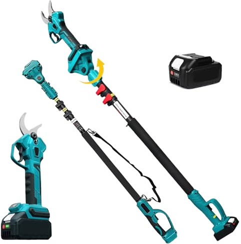 2-in-1 Akku Astschere mit Teleskopstange bis 2.5m, Elektrische Gartenschere, 40mm Akku Baumschere & Astschere, Bürstenloser Motor,Professionelle Baumschere Für Gartenarbeit