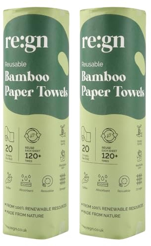 Reusable Bamboo Kitchen Roll | Plastic Free Paper Towel Alternative | 40 Washable Sheets | Eco Friendly & Sustainable Cleaning Cloths | Up to 3600 uses (2 Packs (40 Sheets))