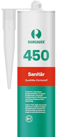 RAMSAUER 450 Sanitär 1K Silikon (Achatgrau) - 310ml Kartusche, ideal für Feuchträume & Nassbereiche, Lebensmittelbereich, leicht verarbeitbar, schnelle Tiefhärtung, optimale Glättbarkeit