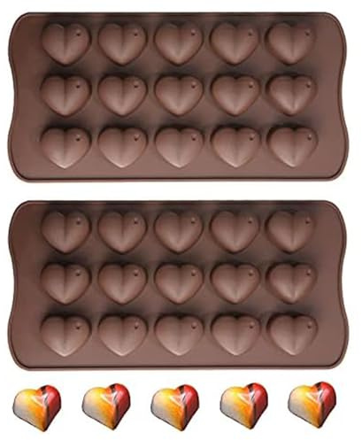 2Pcs Heart Silicone Moulds | 15-Cavity Heart Chocolate Moulds Heart Shaped Wax Melt Soap Ice Cube Cake Moulds | Valentine's Day Heart Silicone Moulds for Air Fryer