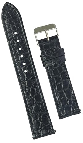 20mm Flat Black AIIigator Watch Band Quick Release Handmade Leather Watch Strap Slim Croc Replacement Wristband Men Stainless Steel Buckle, Christmas Father's Day Gift for Dad Son Husband DH-21-20MM