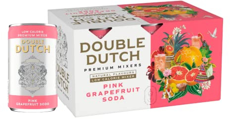 Double Dutch Pink Grapefruit Soda | Low Calorie Diet Soft Drink | 100% Natural Ingredients | Gluten Free, Vegan Friendly Premium Mixer Perfect For Gin, Vodka & Cocktails | 6 x 150ml Cans