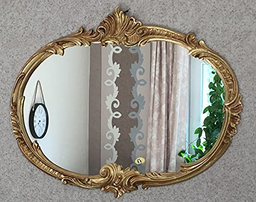 Generisch Barockspiegel Wandspiegel Antik Gold Oval Barock Badspiegel Spiegel 52 x 42cm Flurspiegel Wohnzimmerspiegel C17 Gold