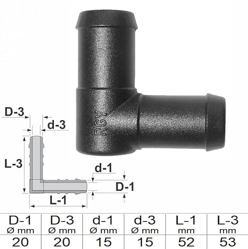 1, 2, 3, 5 oder 10 Stück Winkel Schlauchverbinder 20 mm PA GF30 Winkel Verbinder (10)