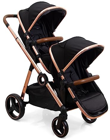 Baninni Doppel-Kinderwagen Duett Luiz – Sitze umwandelbar in eine Babywanne – Einzel- oder Doppelnutzung – von Geburt bis 36 kg – Sitze wendbar – Roségoldfarben