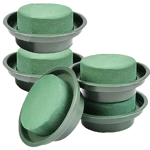 Pyuyan 5 Stücke Blumensteckschaum Grün Rund, Steckschaum Rund Grün, Blumensteckschaum Zylinder, Nasssteckschaum Frischblumen für Hochzeit, Feiern, Geburtstag, Gartendekorationen, Ausstellungsraum