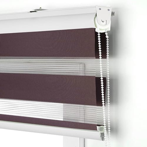 Doppelrollo Klemmfix ohne Bohren 80 x 180 cm Hitzeschutz, Sichtschutz Verdunkelung Rollos mit Klemmträger für Tür & Fenster, Braun