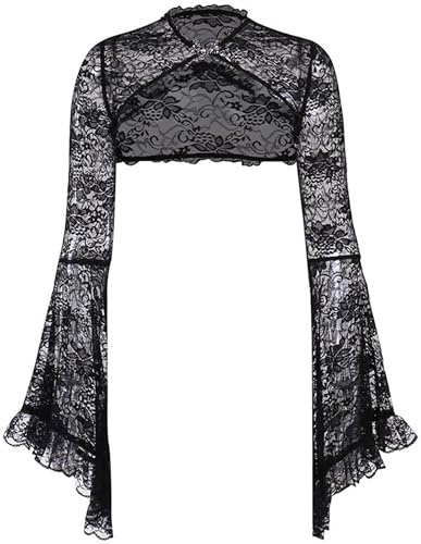 SEAUR Gothique Boléro Lace Shrug à Manches Longues Dame Boléro en Dentelle Noir Punk pour Femme Cardigan Lolita Ados FilleM