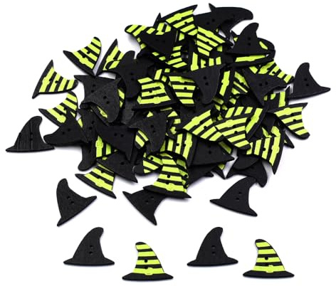 Ynxee 30 Pcs Witch Hat Shape Wooden Buttons with 2 Holes Halloween DIY Crafts Buttons for Sewing Art Craft, Scrapbooking, Cardmaking, Home Ornament