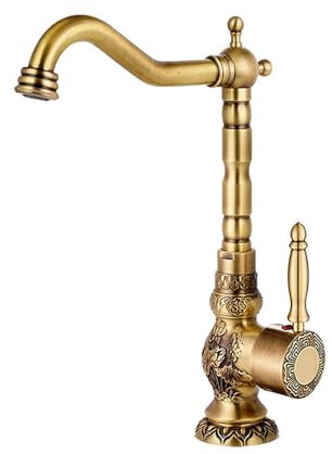JSDQQG Rétro Robinet Salle Bain Rotatif À 360°,Laiton Monotrou Mitigeur Cuisine,Monocommande Mitigeur Vasque À Poser,A:Retro,Tall