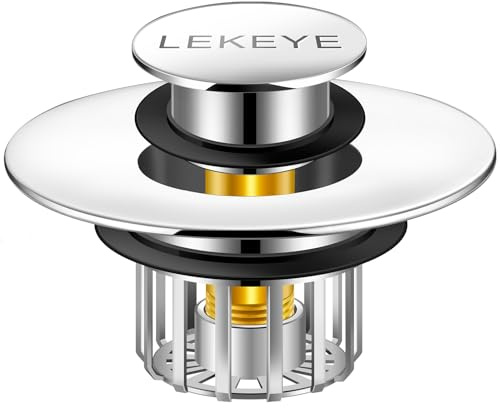 LEKEYE 2-in-1 Bathroom Sink Plug & Strainer, Pop up Sink Plug Replacement for Wash Basin, Bathroom Sink Strainer with Rust Resistant Zinc Alloy Material & Silicone Seal, Fits Most 38-43mm Drains