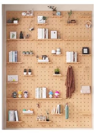 Wood Pegboard Combination Wall Organizer Kit, Wooden Display Pegboard Panel Kits for Bedroom Study, Office Bathroom, Wall Mounted Storage Set(Oak,40x60CM)