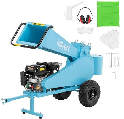 hillvert Holzhäcksler 7 PS Hubraum: 212 m³ Schnittgeschwindigkeit: 240 U/min Ø Äste: 7 cm Fahrwerk mit Rädern Gartenhäcksler Benzin-Häcksler Gartenschredder