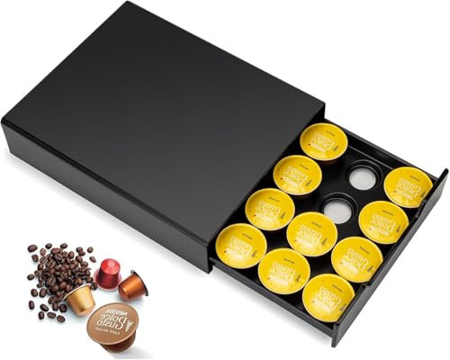 Wrobic Coffee Capsule Drawer,20 Capsule Coffee Pod Holder Storage Organizer Tray Counter Container Compatible with Originalline and Dolce Gusto and K cup,Black
