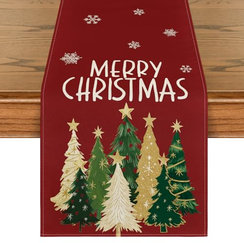 Artoid Mode Rot Bäume Sterne Merry Christmas Weihnachten Tischläufer, Winter Küche Tisch Dekoration Urlaub Party Dekor 40x100 cm