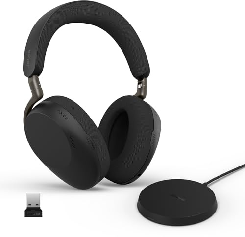 Jabra Evolve3 85 Trådlöst Headset med Aktiv Brusreducering, Svart | Med dockningsstation, UC-certifierade, USB-A Bluetooth-adapter, AI-Mikrofon, Bluetooth 5.3