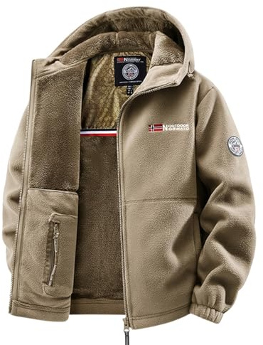 VVAULT Double-Layer Fleece Hooded Jacket,Unisex Ultra-Warm Sherpa Jacket, Men's Full-Zip Tactical Coat Sherpa Jacket's with Pockets